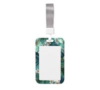Woshuwo Porte-badge coulissant en plastique rigide avec feuilles de palmier et fleurs blanches, bleu clair, vert, pour infirmières, bureau