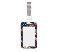 Woshuwo Porte-badge coulissant en plastique rigide avec motif aigle à tête blanche avec ailes déployées drapeau américain pour infirmières et bureau