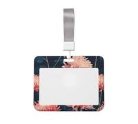 Woshuwo Porte-badge coulissant en plastique rigide avec motif chrysanthèmes roses