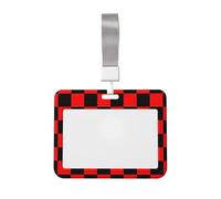 Woshuwo Porte-badge coulissant en plastique rigide avec motif échiquier rouge et noir pour cartes de travail, porte-nom pour infirmières et bureau
