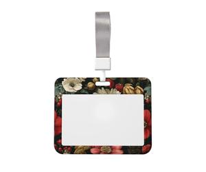 Woshuwo Porte-badge coulissant en plastique rigide avec motif fleurs botaniques blanches et rouges pour infirmières et bureau