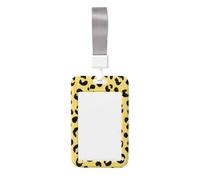 Woshuwo Porte-badge coulissant en plastique rigide avec motif léopard noir sur fond jaune pour carte de travail, porte-nom pour infirmières et bureau
