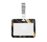 Woshuwo Porte-badge coulissant en plastique rigide avec motif marbré noir et doré pour cartes de travail, porte-nom pour infirmières et bureau