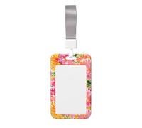 Woshuwo Porte-badge coulissant en plastique rigide avec petite fleur jaune, rose et orange