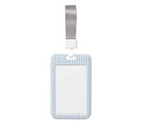 Woshuwo Porte-badge coulissant en plastique rigide avec texture de lin espacé et rayures bleu clair pour cartes de travail, porte-nom pour infirmières, bureau
