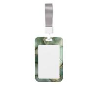 Woshuwo Porte-badge coulissant en plastique rigide avec texture marbre vert clair veine dorée pour cartes de travail, porte-nom pour infirmières, bureau