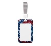 Woshuwo Porte-badge coulissant en plastique rigide avec texture tie-dye rouge, blanc et bleu pour cartes de travail, porte-nom pour infirmières et bureau