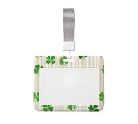 Woshuwo Porte-badge coulissant en plastique rigide avec trèfles et rayures Vert