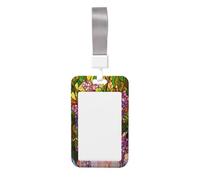 Woshuwo Porte-badge coulissant en plastique rigide pour badge d'identification Motif fleurs violettes et feuilles vertes