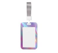 Woshuwo Porte-badge coulissant holographique arc-en-ciel pastel en plastique rigide pour cartes de travail, porte-nom pour infirmières, bureau