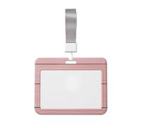 Woshuwo Porte-badge horizontal coulissant en plastique rigide avec texture grain de bois rose
