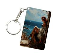 Woshuwo Porte-clés en acrylique rustique avec inscription en anglais « Woman Reading By The Sea »