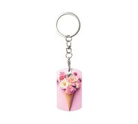 Woshuwo Porte-clés en forme de cône de fleurs rose pastel rectangulaire minimaliste en métal plaqué pour homme et femme