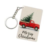 Woshuwo Porte-clés tendance en acrylique avec camion rouge portant un arbre de Noël pour homme et femme
