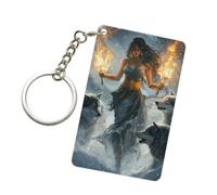 Woshuwo Porte-clés tendance en acrylique avec déesse et trois loups pour homme et femme