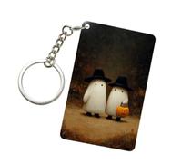 Woshuwo Porte-clés tendance en acrylique avec deux fantômes blancs mignons dans les bois pour homme et femme