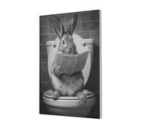 Woshuwo Poster mural sur toile avec motif lapin lisant un journal sur un siège de toilette, impression esthétique pour dortoir, chambre à coucher, salon, 30 x 45 cm encadrée