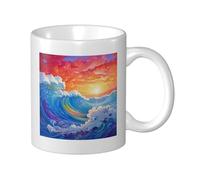 Woshuwo Rainbow Ocean Waves Tasse à café élégante en céramique pour la maison et le bureau 325 ml