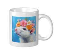 Woshuwo Rat portant une grande couronne de fleurs, tasse à café, tasse à eau pour la maison et le bureau, 325 ml