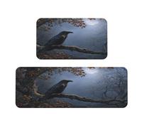 Woshuwo Raven On The Branch Of Oak Tree Lot de 2 tapis de sol antidérapants pour cuisine, buanderie
