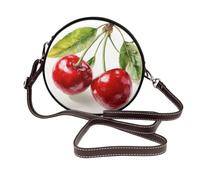 Woshuwo Red Cherries Sac à bandoulière rond en cuir pour femme
