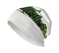 Woshuwo Row of Christmas Trees Country Plaid Bonnet Unisexe Bonnet tricoté Chaud Slouchy Skull Cap Noir