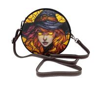 Woshuwo Sac à bandoulière rond en cuir avec chapeau de sorcière en verre teinté pour femme