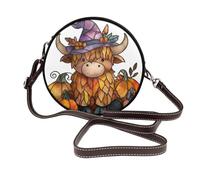 Woshuwo Sac à bandoulière rond en cuir avec chapeau de sorcière et citrouilles pour femme