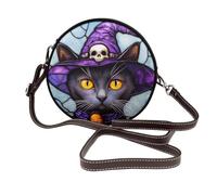 Woshuwo Sac à bandoulière rond en cuir avec chapeau de sorcière violet pour femme