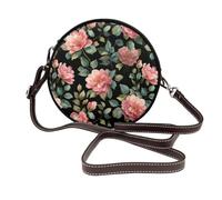 Woshuwo Sac à bandoulière rond en cuir avec fleurs roses pour femme