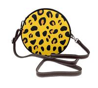 Woshuwo Sac à bandoulière rond en cuir avec imprimé léopard noir et jaune pour femme