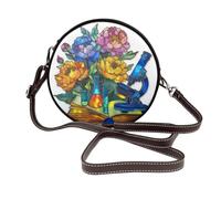 Woshuwo Sac à bandoulière rond en cuir avec microscope bleu pour femme