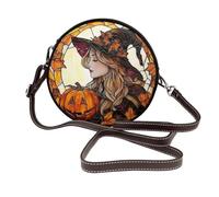 Woshuwo Sac à bandoulière rond en cuir avec motif citrouilles de sorcière en verre teinté pour femme