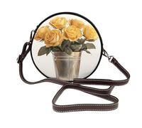Woshuwo Sac à bandoulière rond en cuir avec roses jaunes dans un seau vintage pour femme