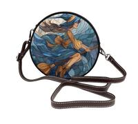 Woshuwo Sac à bandoulière rond en cuir noir pour jeune sorcière