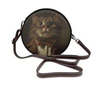 Woshuwo Sac à bandoulière rond en cuir pour femme Motif chat mignon