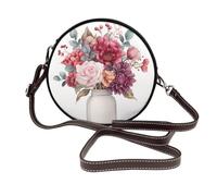 Woshuwo Sac à bandoulière rond en cuir pour femme Motif floral Boquet dans un pot blanc