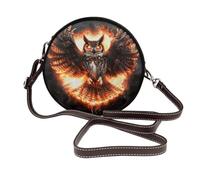 Woshuwo Sac à bandoulière rond en cuir pour femme Motif hibou et feu flottant