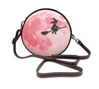 Woshuwo Sac à bandoulière rond en cuir pour femme Motif sorcière