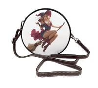 Woshuwo Sac à bandoulière rond en cuir sexy avec jolie sorcière volant sur le balai pour femme