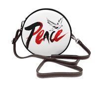 Woshuwo Sac à bandoulière rond minimaliste en cuir avec inscription Word Peace White Dove