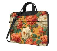 Woshuwo Sac pour ordinateur portable 15,6 pouces avec motif pivoines et roses sur orange - Housse rembourrée pour homme et femme