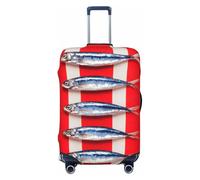 Woshuwo Sardines on Red White Stripe Housse de bagage de voyage élastique anti-poussière et anti-rayures pour valises 55,9 à 61 cm