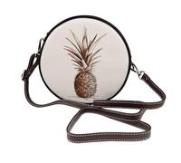 Woshuwo Simple Boho Ananas Minimal Line Art Femmes Rond Bandoulière Sacs en Cuir Sac à Main