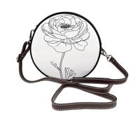 Woshuwo Simple Line Art Flower Sac à bandoulière rond en cuir pour femme
