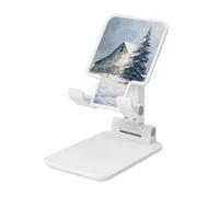 Woshuwo Snowy Winter Old Grange and Pine Tree Support de téléphone portable pliable Angle réglable Hauteur de bureau Portable Support de téléphone portable Compatible avec tous les smartphones Blanc
