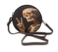 Woshuwo Squelette Making The Peace Sign Sac à bandoulière rond en cuir pour femme