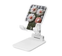 Woshuwo Support de téléphone portable pliable à carreaux avec petite fleur brodée - Angle réglable - Support de bureau portable compatible avec tous les smartphones - Blanc