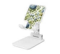 Woshuwo Support de téléphone portable pliable bleu pâle et vert hortensia floral, angle réglable, hauteur de bureau, portable, compatible avec tous les smartphones, style blanc