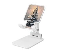 Woshuwo Support de téléphone portable pliable en forme d'arbre de Noël vintage dans la neige - Angle réglable - Support de bureau portable compatible avec tous les smartphones - Blanc
